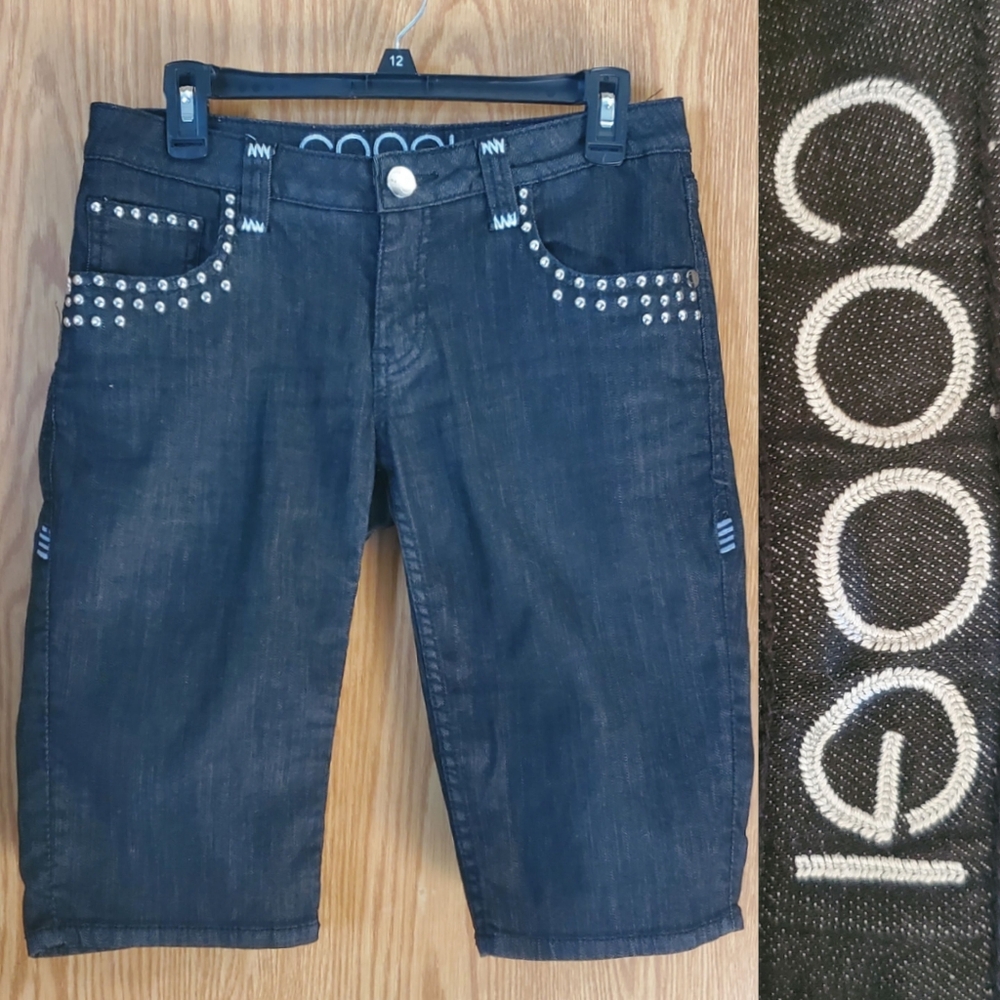 Y2K COOGI black denim bermuda shorts with stud detail stretch cotton size 9/10